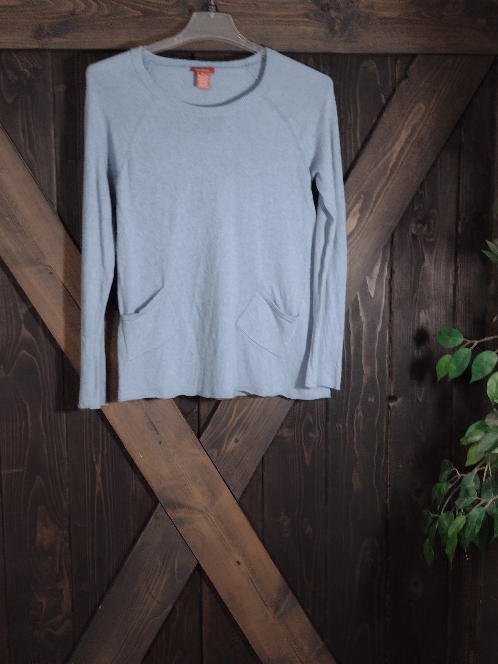 Sundance Light Blue Women's Crewneck Pocket Sweater Size Medium